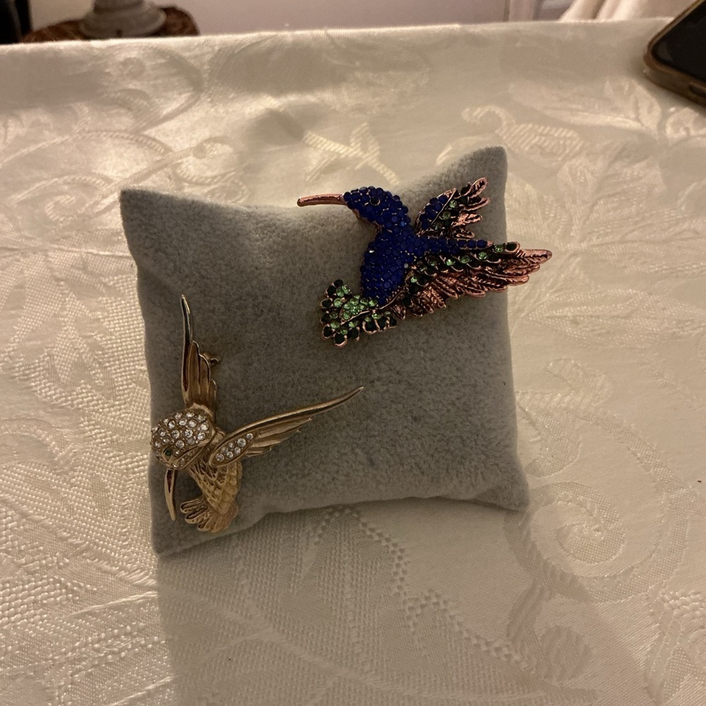 Hummingbirds Rose Gold Tone And Gold Tone Brooches